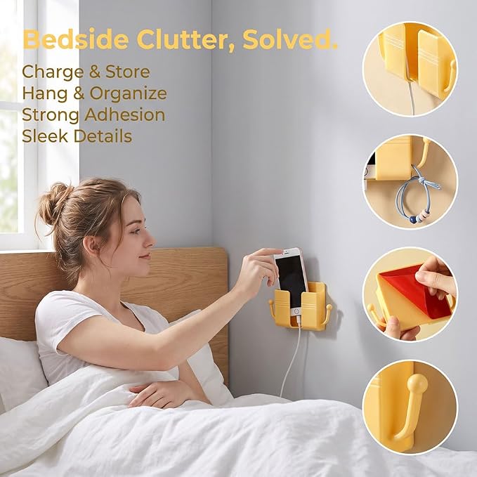 2Pcs Wall Mount Phone Holder Adhesive Wall Phone Mount Charging Stand and Remote Control Stand