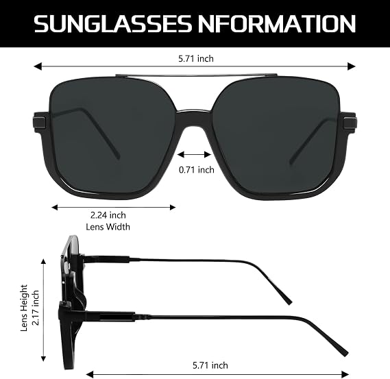 Retro Oversized Aviator Sunglasses for Women Men Square Double Bridge