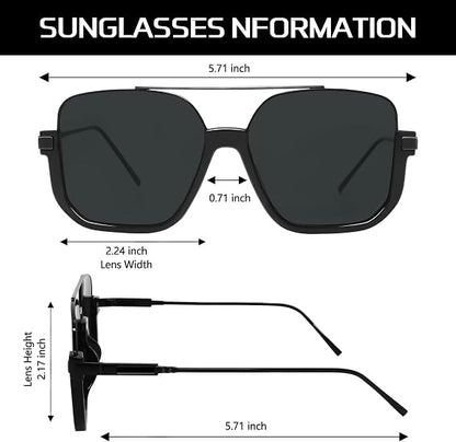 Retro Oversized Aviator Sunglasses for Women Men Square Double Bridge