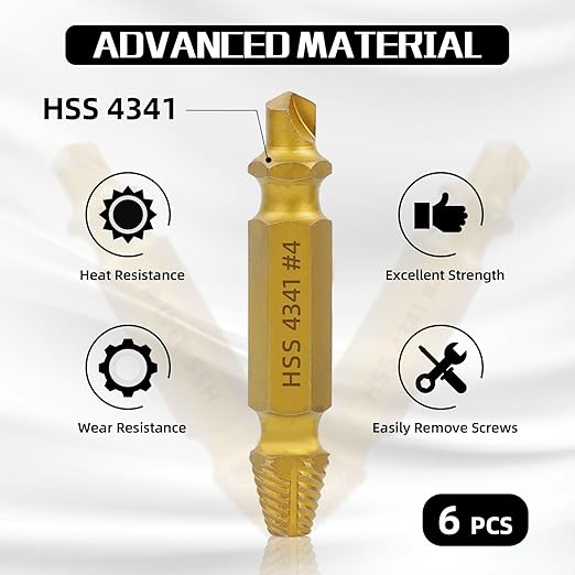6 Pcs Stripped Screw Extractor Set Hss Damaged Screw Remover and Extractor Nuts & Bolts Drill Bit Tools