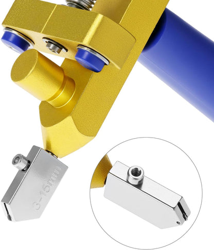 2-in-1 Glass Cutter Hand Tool for 3-15mm Glass, Tile, Mirror & Plexiglass Heavy-Duty Hand device with Tungsten Steel Blade