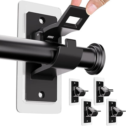 4 Pack Adhesive Curtain Rod Holders No Drilling, Renter Friendly Curtain Rod Brackets