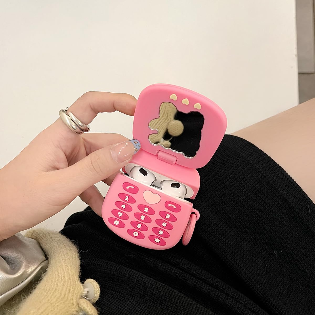 3D Kawaii Soft Silicone Makeup Mirror Puppy Retro Pink Cover For Airpods