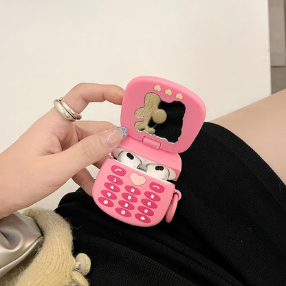 3D Kawaii Soft Silicone Makeup Mirror Puppy Retro Pink Cover For Airpods
