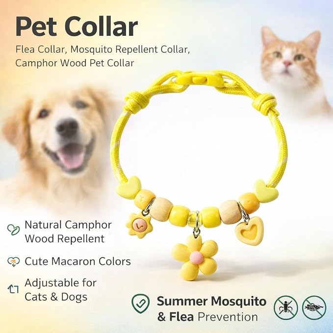 Camphor Wood Adjustable Pet Collar - Repels Mosquitoes, Fleas, And Lice