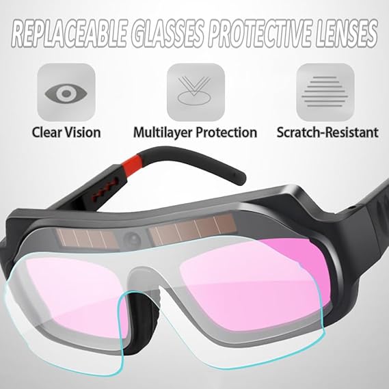 Welding Glasses Auto Darkening Safety Goggles with an Elastic Band, Solar Powered Auto Darkening Welding Glasses