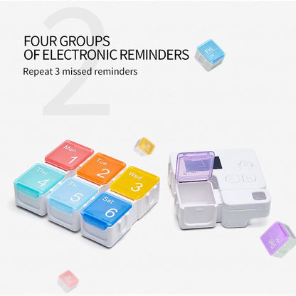 7 Days Pill Dispenser Organizer with Reminder Alarm -Portable Travel Vitamins Medicine Box Case