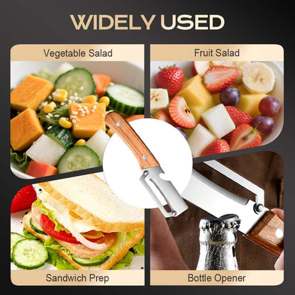 2Pcs Multifunctional Vegetable Peeler with Wooden Handle and Bottle Opener