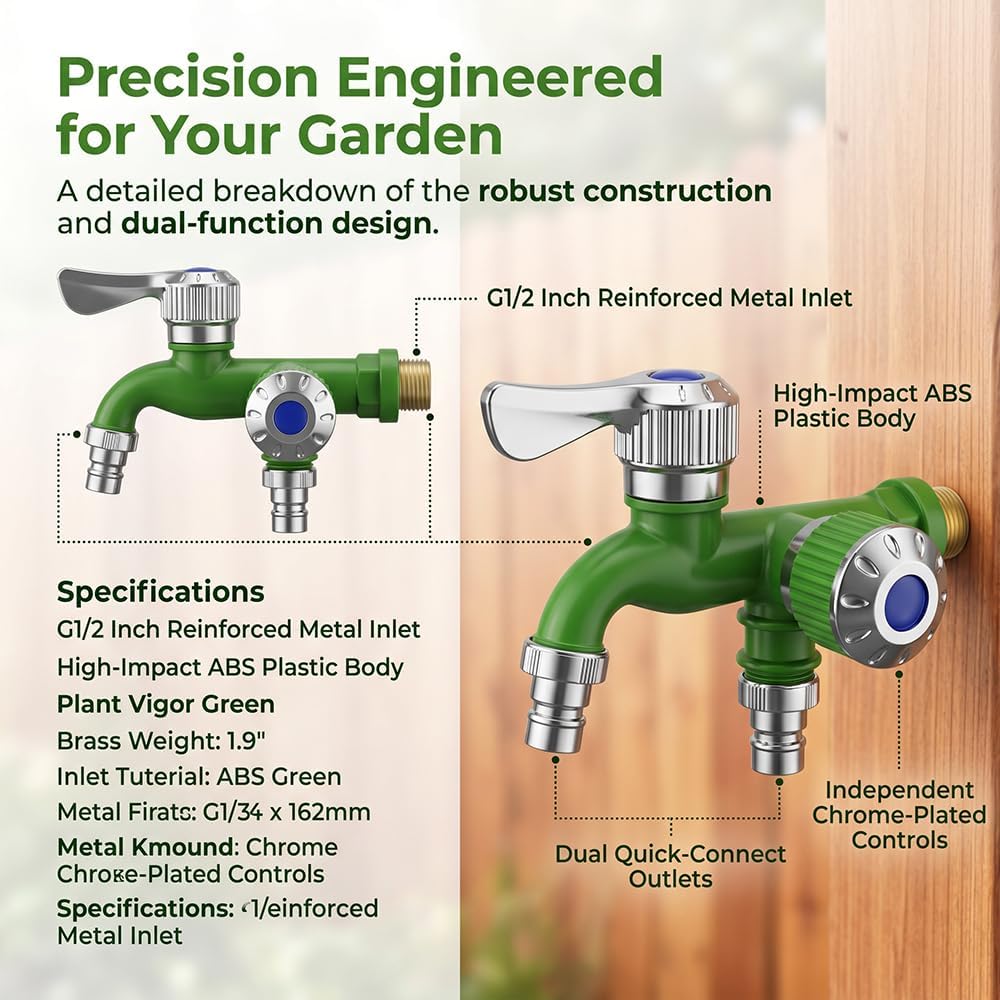 Outdoor Garden Water Faucet,1 Inlet 2 Outlet Valve Faucet Water Hose Outlet Hose Valve