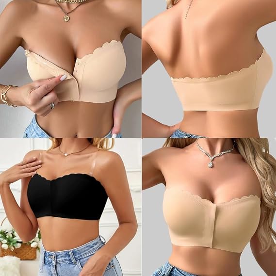 Wireless Invisible Comfortable Scallop Trim Hook & Eye Front Bralette