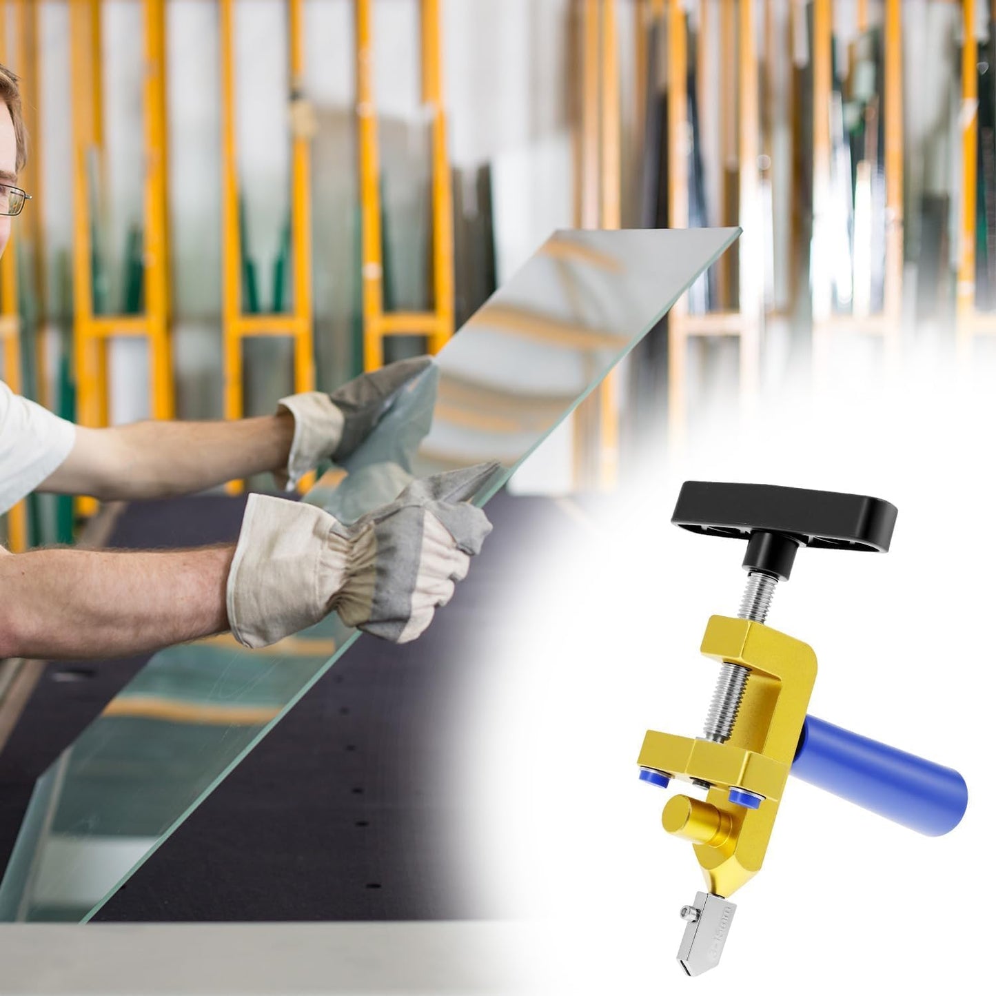 2-in-1 Glass Cutter Hand Tool for 3-15mm Glass, Tile, Mirror & Plexiglass Heavy-Duty Hand device with Tungsten Steel Blade
