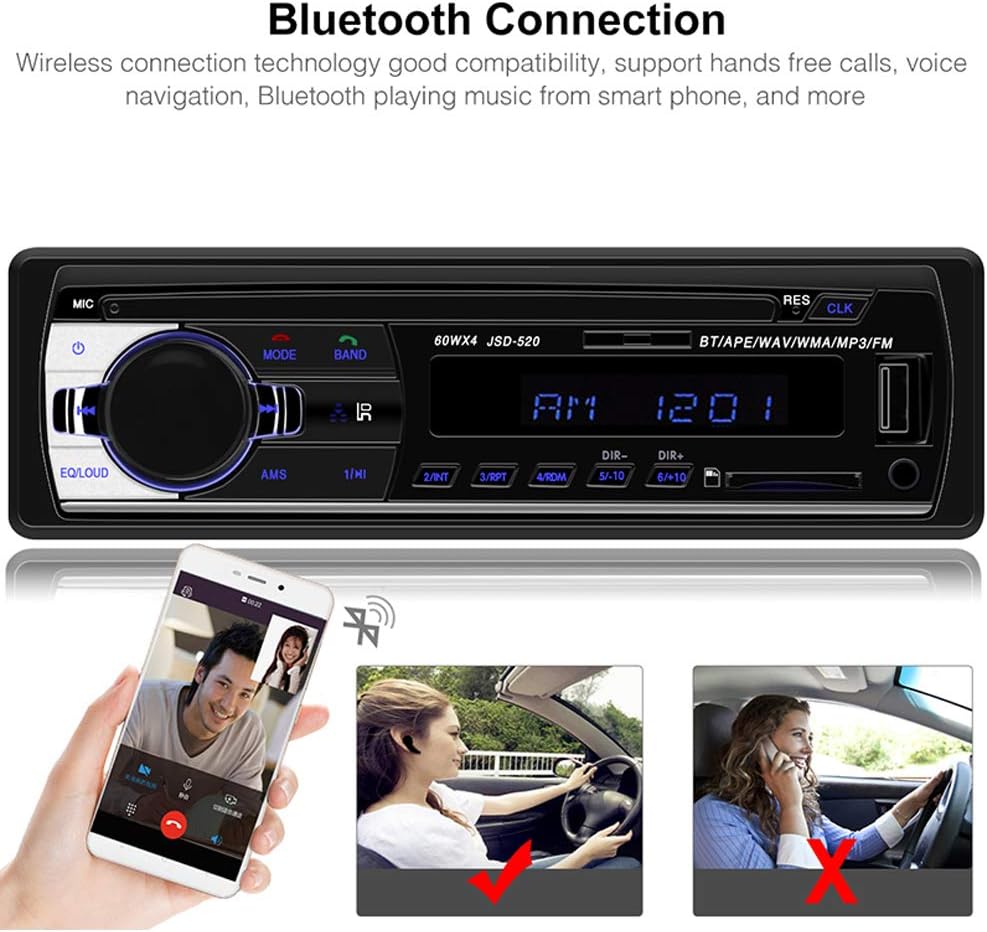 Car Radio Audio USB/SD/MP3 Player Receiver Bluetooth Hands-Free with Remote Control