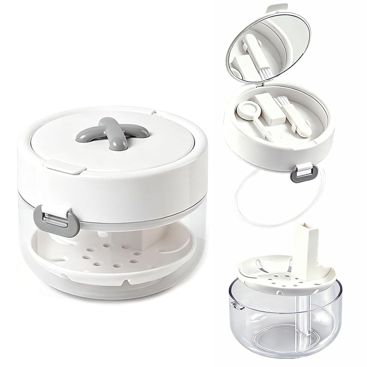 3-in-1 Retainer Case with Mirror and Cleaning Brush, Portable Retainer Case with Mirror