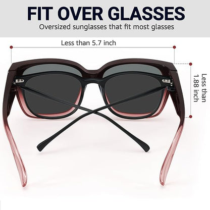 Polarized Fit Over Sunglasses for Women Oversized Square Over Glasses Sunglasses with UV Protection