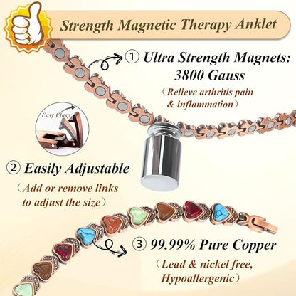 Copper Anklet for Women Magnetic Ankle Bracelet 3800 Gauss Magnets