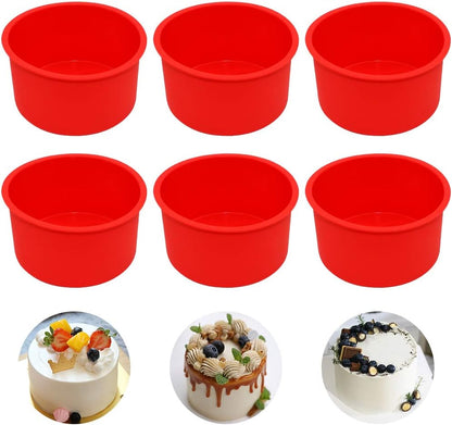 6-Piece Silicone Mini Cake Pans - 4 in Non-Stick Anti-Adhesive Muffin Cupcake Tins & Moulds