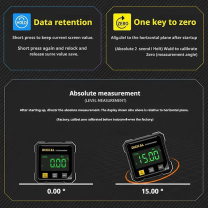 Digital Angle Finder,4 Sided Magnetic Digital Angle Gauge, USB Rechargeable & Large LED Display