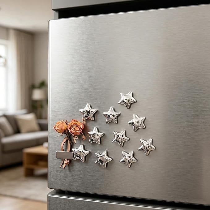 10 Pcs Silver Star-Shaped Decorative Fridge Magnets