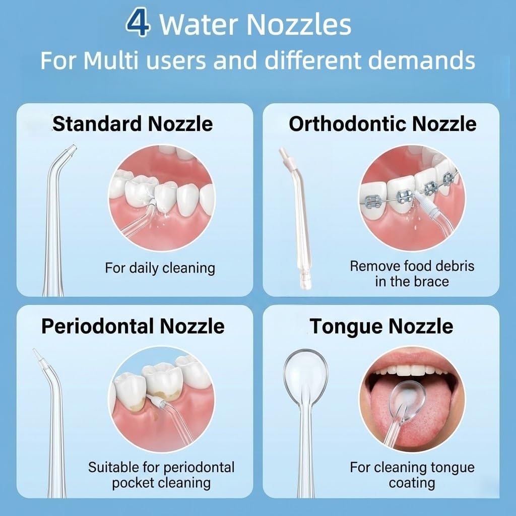 Electric Water Flosser Cordless for Teeth 3 Modes 4 Jet Tips Set