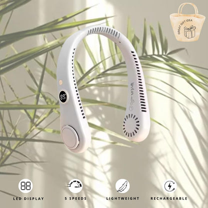 Vaneless Hanging Neck Fan, Portable Hands-Free Fan with 5 Adjustable Speeds, USB Rechargeable