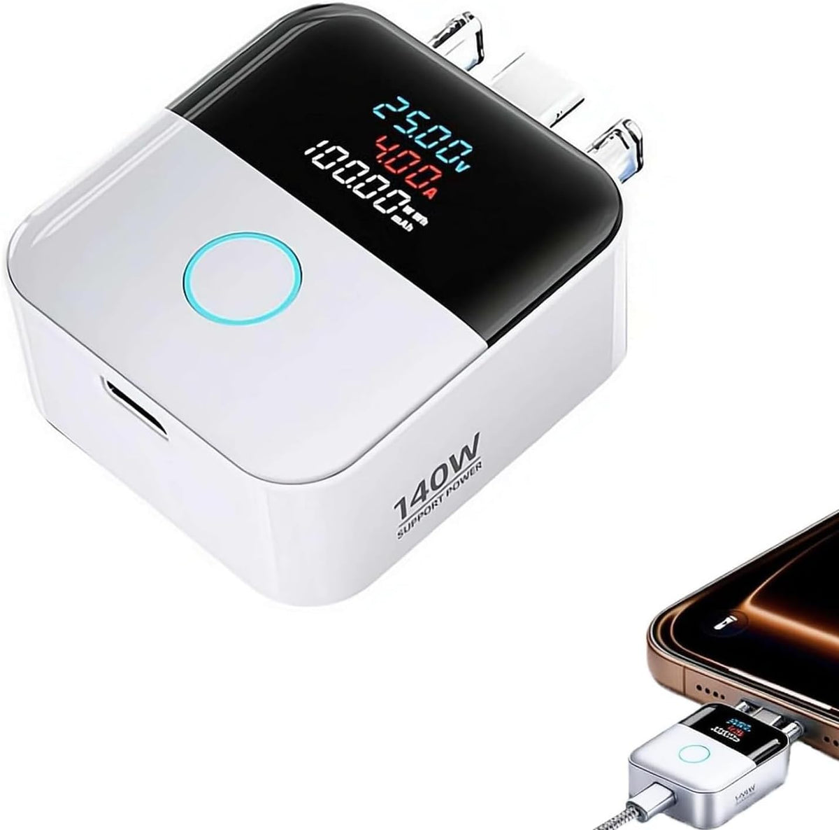 140W Smart Auto Stop Charging Adapter, Type C Fast Charger with LCD Display