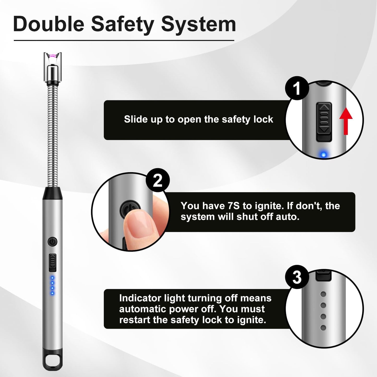 Electric Lighter with 360° Flexible Neck & Safety Lock, Windproof USB Rechargeable