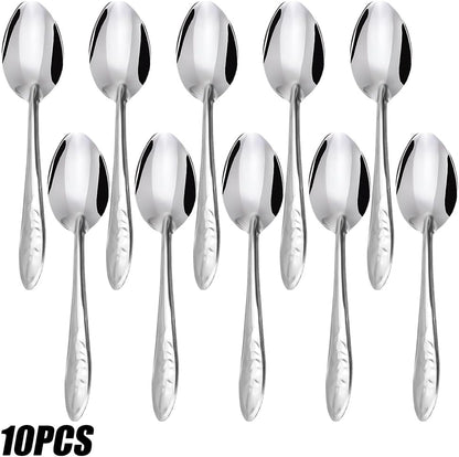 10 PCS Tea Spoons Set Silverware - 6.7 inch Stainless Steel Spoon