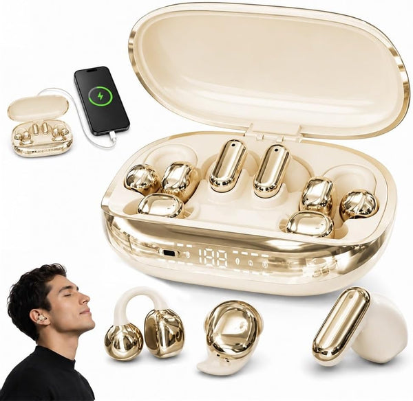 3-in-1 Bluetooth Wireless Earbuds with Chargeable Power Bank Case Interchangeable Clip-On