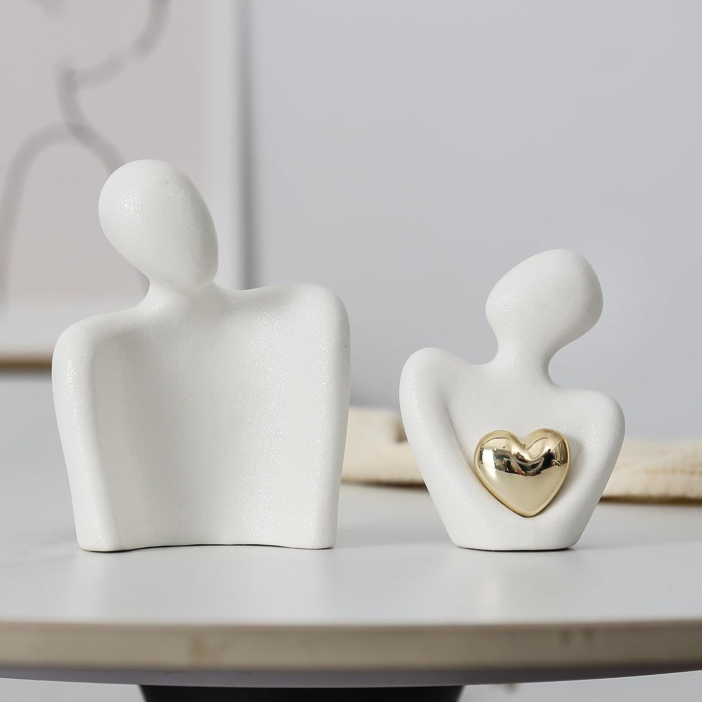 Abstract Couple Figurine Sculpture, Modern Embracing Couple Art Ornament