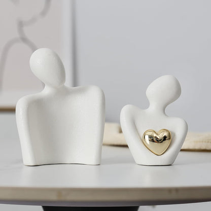 Abstract Couple Figurine Sculpture, Modern Embracing Couple Art Ornament