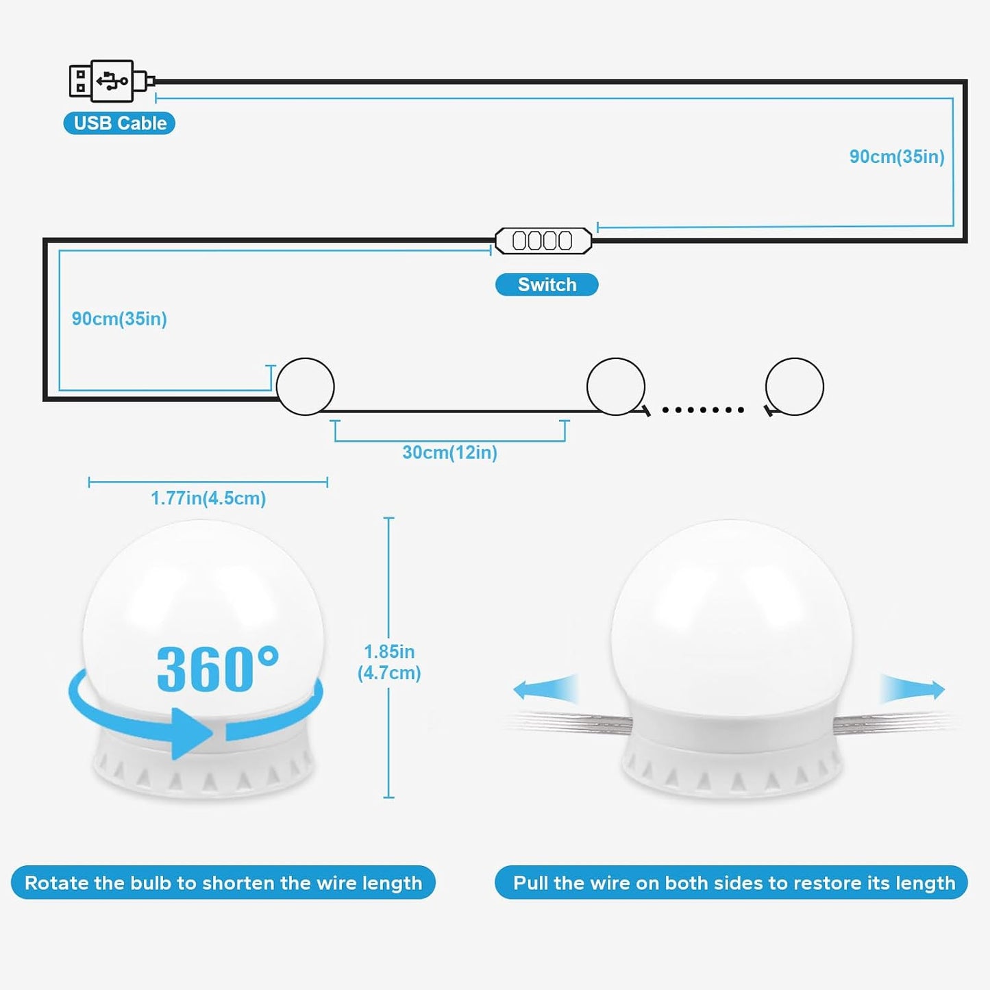 LED Vanity Lights For Mirror, Vanity Lights Stick on with 10 Dimmable Bulbs