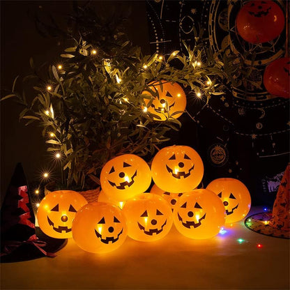 10Pcs Halloween Pumpkin LED Latex Balloons, Orange Inflatable Party Decor