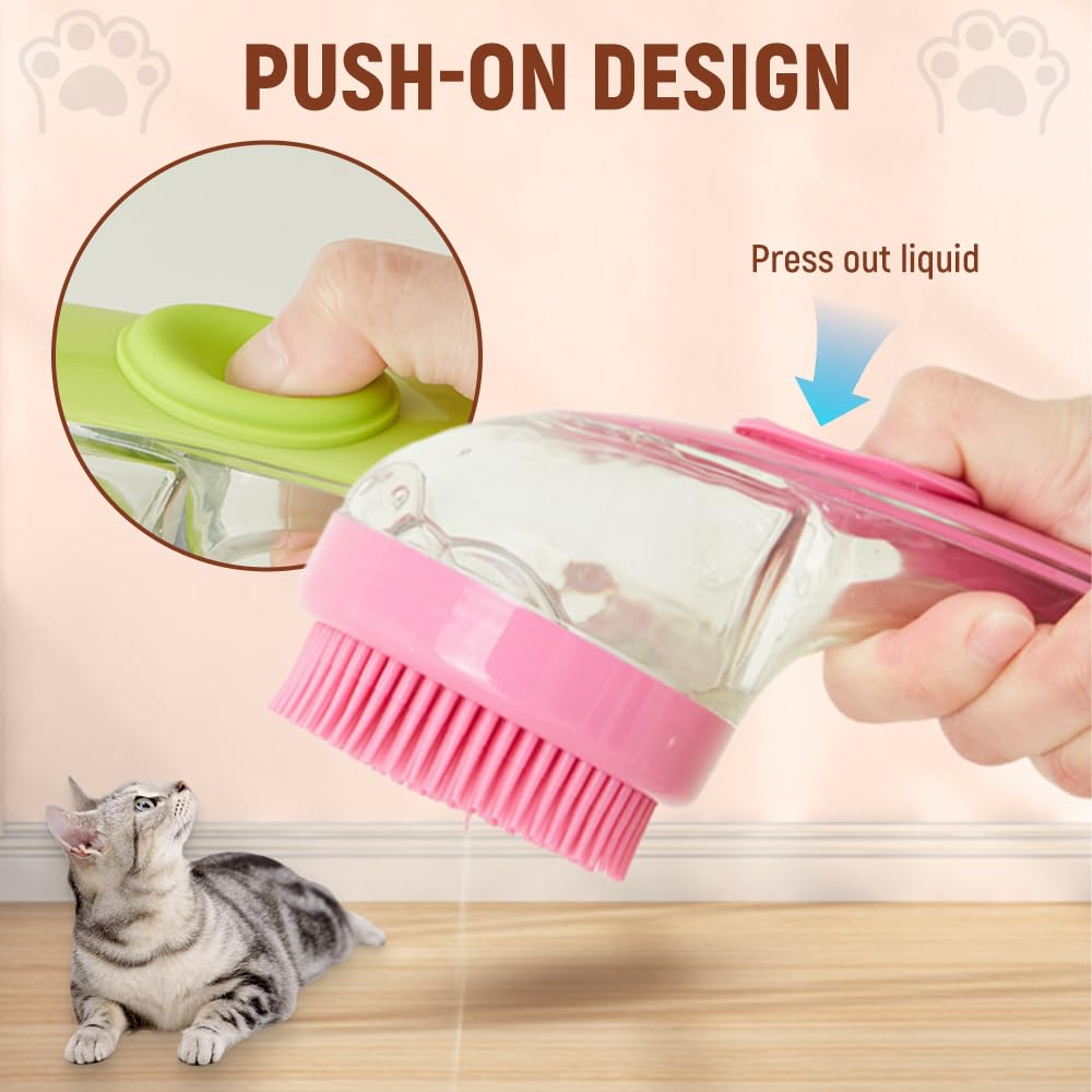 Pack Dog Bath Brush 2 in 1 Cat Shampoo Brush with Soap Dispenser