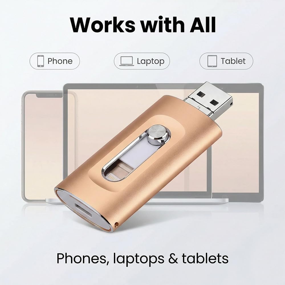 3-in-1 High-Capacity USB Drive with Fingerprint Security – Retractable Lightning & USB-A Memory Stick
