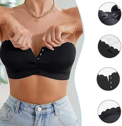 Wireless Invisible Comfortable Scallop Trim Hook & Eye Front Bralette