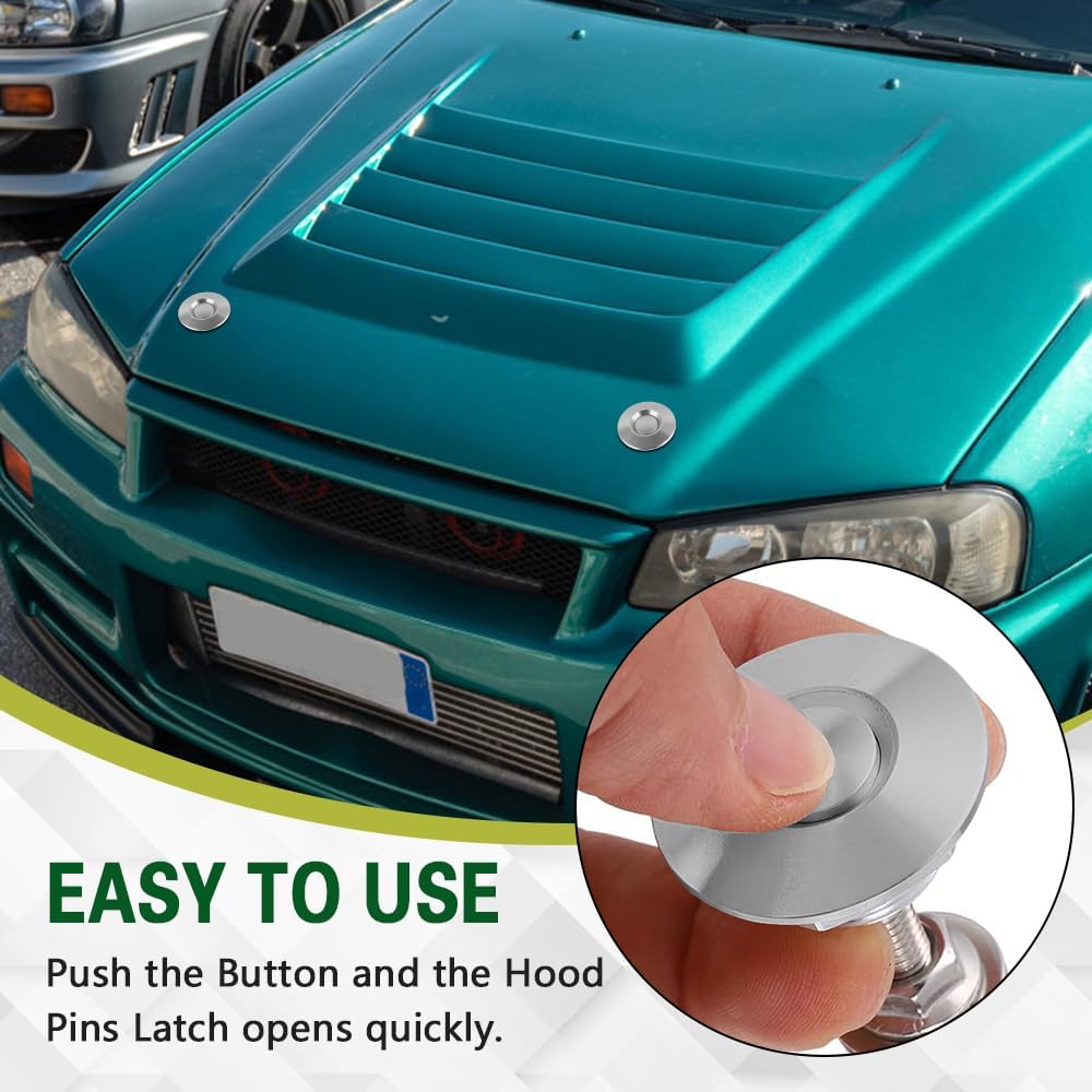 4Pcs 1.25 Inch Universal Aluminum Vehicle Hood Pins Silver Quick Release Lock Latch Bumper License Plate Lock Clip Diameter