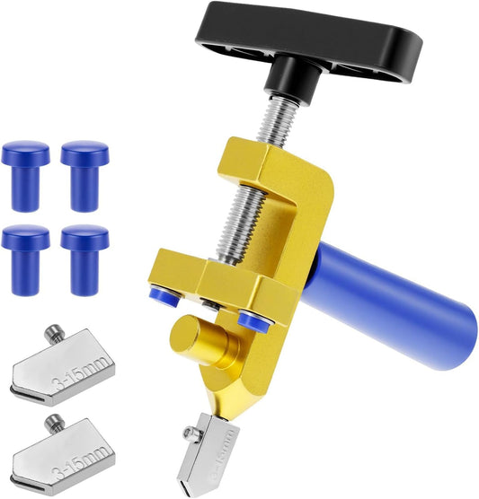 2-in-1 Glass Cutter Hand Tool for 3-15mm Glass, Tile, Mirror & Plexiglass Heavy-Duty Hand device with Tungsten Steel Blade
