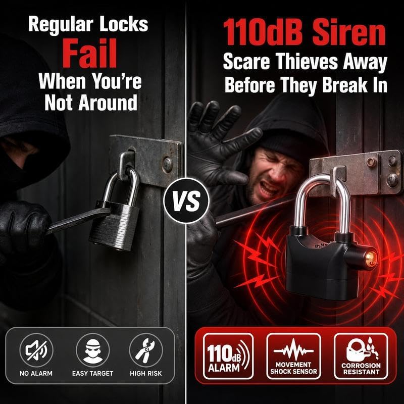 Anti-Theft Alarm Padlock with Lock Hasps, Aluminum Alloy Materia