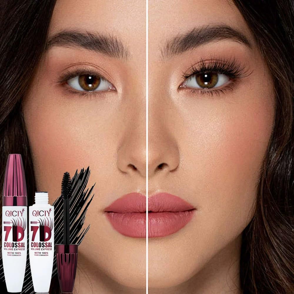 2Pcs 7d Colossal Mascara, Black Long-Lasting & Buildable Volume, Natural Length