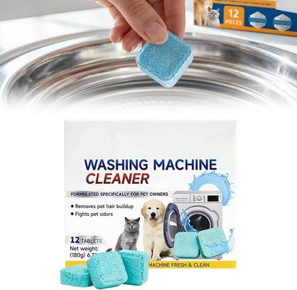 12Pcs Washing Machine Cleaner Tablets – Removes Stubborn Pet Hair, Odors & Mold, Septic Safe
