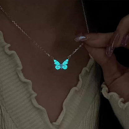 2Pcs Women Romantic luminous Butterfly Necklace Bracelet Set