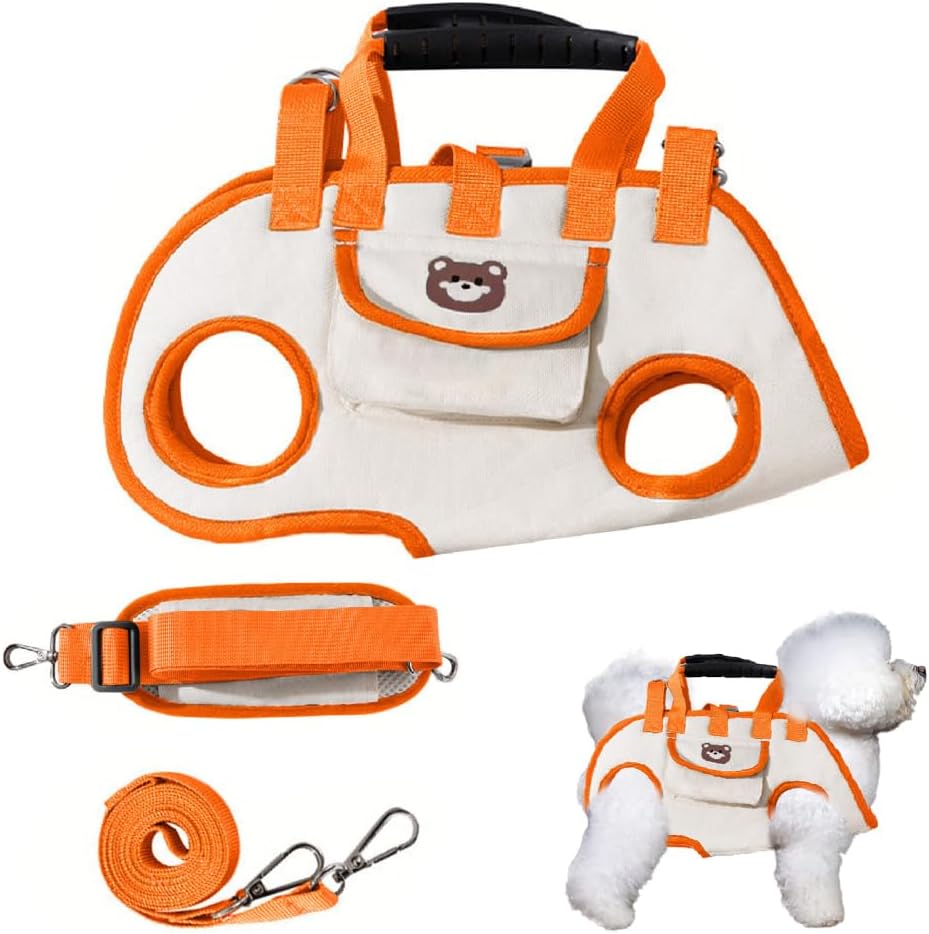 Dog Lift Harness,Adjustable Crossbody Shoulder Strap Cat Carrier Sling with Side Storage Pocket & 120cm Leash
