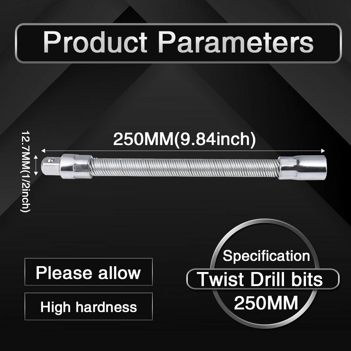 Flexible Socket Extension Ratchet, Made of Heat-Treated Chrome Vanadium Steel with Flexible Spring Steel Shaft