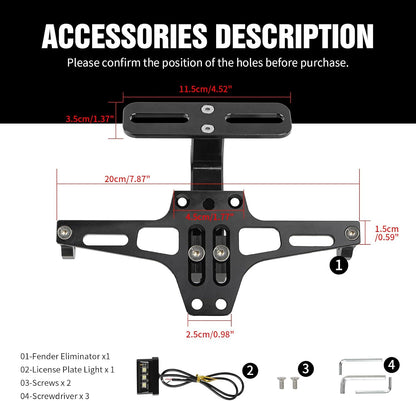 Universal Motorcycle License Plate Bracket with LED Light Aluminum
