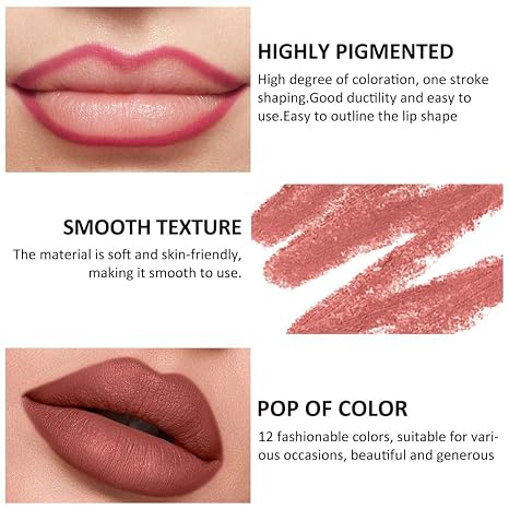12PCS Lip Liner Pencils Set Pack for Shaping & Sculpting Lips with a Pencil Sharpener