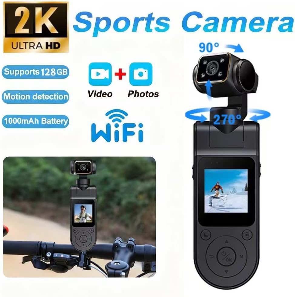 1080P Vlogging Camera, Portable Pocket Action Camera, WiFi Mini Body Cam