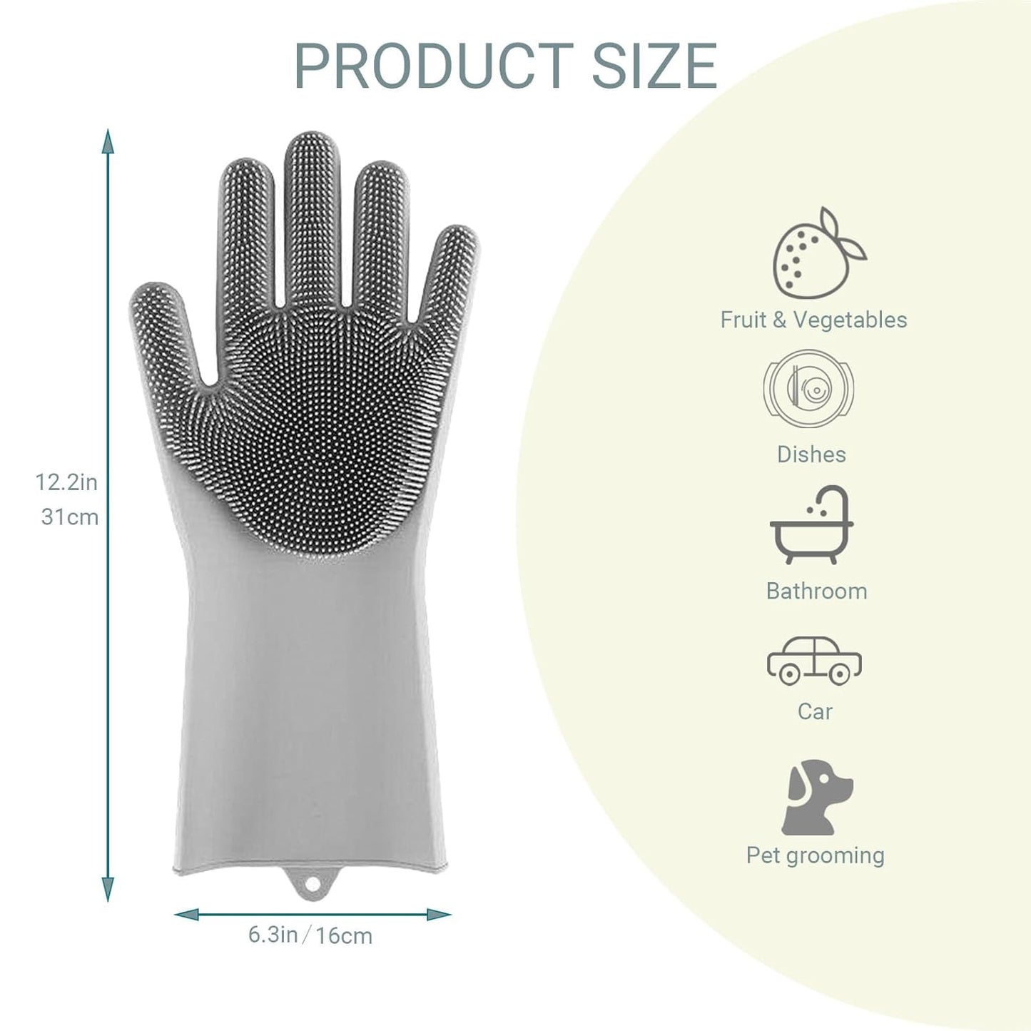 Silicone Gloves with Bristles — Pet Grooming & Care Gloves — Enhanced 5-Finger Massage Gloves