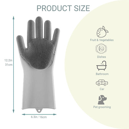 Silicone Gloves with Bristles — Pet Grooming & Care Gloves — Enhanced 5-Finger Massage Gloves