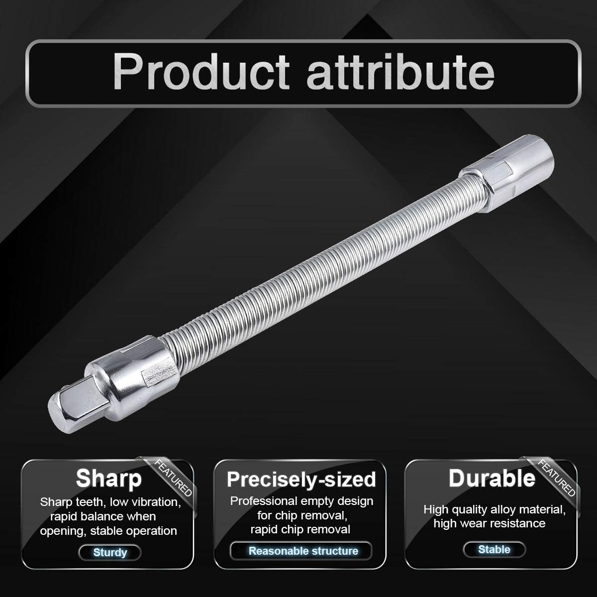 Flexible Socket Extension Ratchet, Made of Heat-Treated Chrome Vanadium Steel with Flexible Spring Steel Shaft