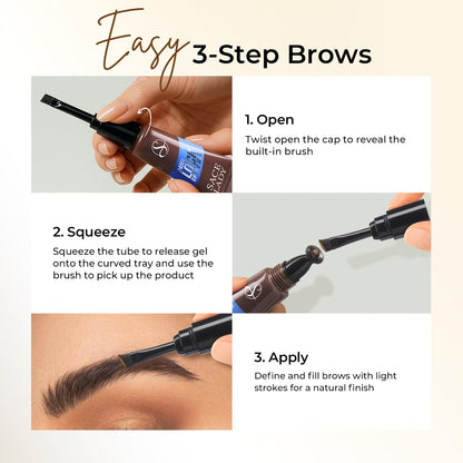 2Pcs 24H Lock Eyebrow Gel - Waterproof Brown Eyebrow Styling Gel with Built-in Brush